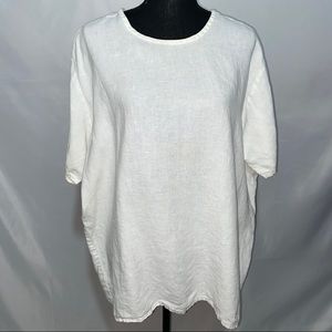 Flax 100% linen lagenlook shirt top tunic white
